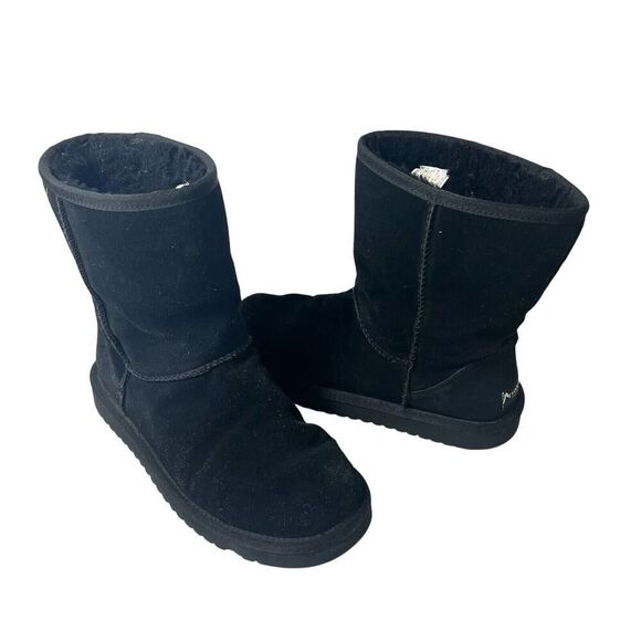 Koolaburra By Ugg Black Short Winter Boots Sherpa Lining Pull On Women's Size 7 - Picture 1 of 11